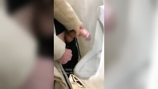 Jerk off a guy's dick in a public toilet. risky - 10 image