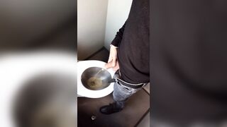 Piss with low hanging balls on the train toilet - 1 image