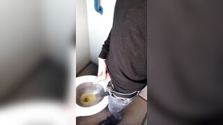 Piss with low hanging balls on the train toilet - 10 image