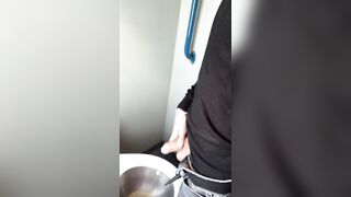 Piss with low hanging balls on the train toilet - 6 image