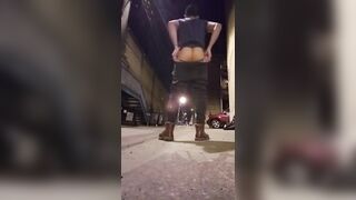 Jock Twink gogo boy strips naked & shoots major load in a back alley - Risky Public Nudity - 2 image