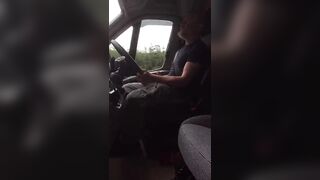 Muscular trucker jerks off and cums while driving - 10 image
