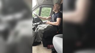 Muscular trucker jerks off and cums while driving - 3 image