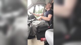 Muscular trucker jerks off and cums while driving - 4 image