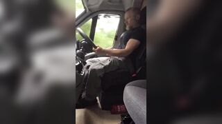 Muscular trucker jerks off and cums while driving - 8 image