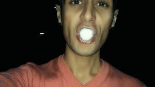 Chewing and making bubbles foam of friends cum public - 7 image