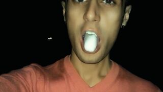Chewing and making bubbles foam of friends cum public - 8 image