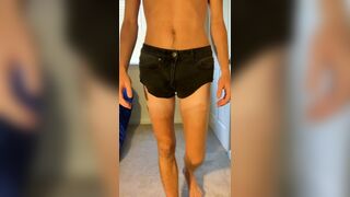 Short shorts and thong cute boy striptease - 1 image
