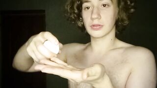 ASMR curly gay lover smears cream on his face, jerks his hairy cock and spreads his ass Galina Stop - 2 image