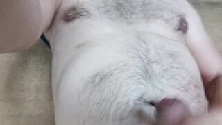 cum on an old man's hairy chest - 3 image