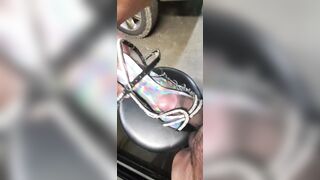 found shiny heels in rear floorboard