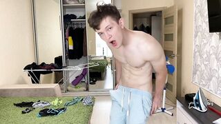 Teen Boy trying to Hide Monster Cock ( 23 CM ) in Tight Pants from his / Unncut / Big Dick / - 3 image