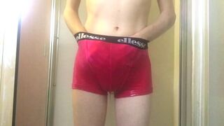 Young Twink Pissing in His Tight Pink Boxer Briefs - 1 image