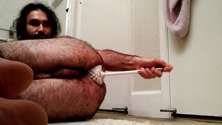 EXTREME toilet brush ass fuck: horny bear fucks own hungry hole with toilet brush all the way in - 7 image