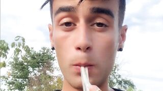 Eating cum of black straight friends used condom I found after his fuck - 10 image