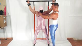 spandex covered slave and his muscle master - 8 image