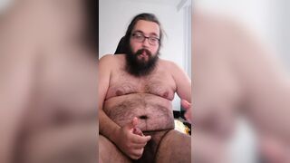 Fat chub jerking off and cums on his body - 1 image