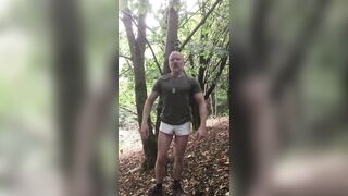 Military muscle stud works out and gets naked in the woods with war planes overhead! - 3 image