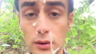 After grindr date I ended like whore outdoor - with cum on face - 1 image