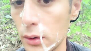 After grindr date I ended like whore outdoor - with cum on face - 4 image