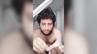 Tieing a cummed condom to save for later - 10 image