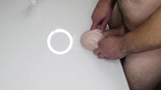 Big cumshot after fucking a sex toy
