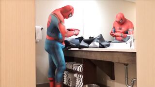 Spiderman changes into wetsuit and wank - 2 image