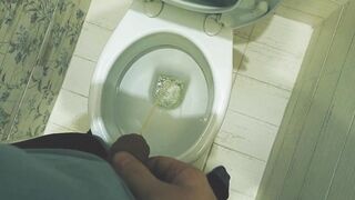 Teen boy pissing in toilet at home / Andris - 4 image