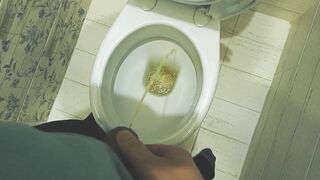 Teen boy pissing in toilet at home / Andris - 5 image