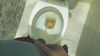Teen boy pissing in toilet at home / Andris - 6 image
