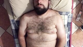 Big hairy bearded bear horny on the bed solo jerk off moaning a lot. Orgasm face. Beautiful Agony - 7 image