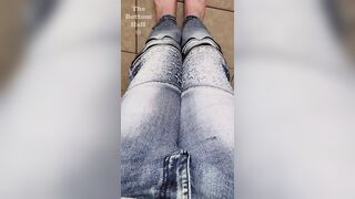 Trying to make it to the toilet before losing control and soaking my favorite skinny jeans POV - 1 image