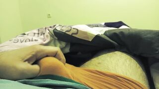 Boy jerking off and cumming in T-shirt in bed before the slumber - 2 image