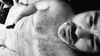 76CurvyNThick - Close Up POV of Sexy Chubby Bisexual Daddy Bear Jerking Off in Black and White - 2 image