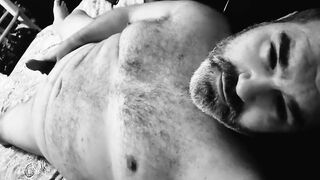 76CurvyNThick - Close Up POV of Sexy Chubby Bisexual Daddy Bear Jerking Off in Black and White - 3 image