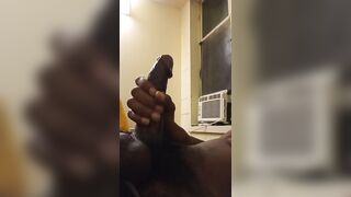 Slim guy jerks his big black fat dick til he Cumshot - 7 image