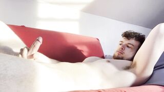 Solo male jerking his big cock on the couch - 10 image