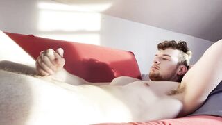 Solo male jerking his big cock on the couch - 3 image