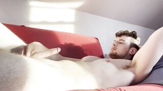 Solo male jerking his big cock on the couch - 4 image