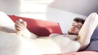 Solo male jerking his big cock on the couch - 7 image