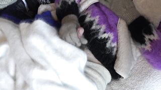 Mohair Turtleneck Purple Sweater with Fleece and Angora, masturbation cum shot on a sock - 3 image
