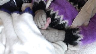 Mohair Turtleneck Purple Sweater with Fleece and Angora, masturbation cum shot on a sock - 5 image