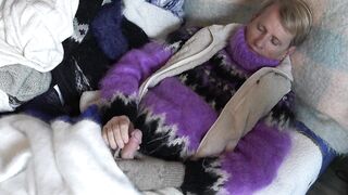 Mohair Turtleneck Purple Sweater with Fleece and Angora, masturbation cum shot on a sock - 6 image