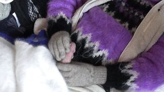 Mohair Turtleneck Purple Sweater with Fleece and Angora, masturbation cum shot on a sock - 9 image