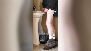 Sissy pissing in the sink. Panty boy! - 9 image