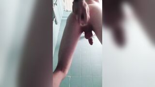 A man with a big cock in the shower likes to fuck his ass with his favorite dildo - 9 image