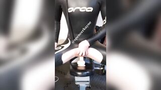 9" Dildo Hole Stretching in a Wetsuit with Massive Cum Shot! - 3 image