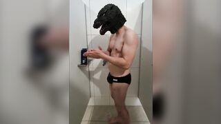 Godzilla After swim speedo wank in pool showers - 3 image