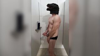 Godzilla After swim speedo wank in pool showers - 7 image