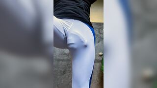 Big cock and heavy balls bulging in public - 1 image